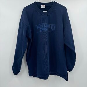 Salt Lake 2002 Olympics Sweatshirt Men Large Blue Pullover Fleece Jumper Vintage